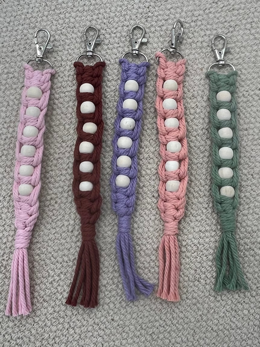 Six Wooden Beads Macrame Keychain
