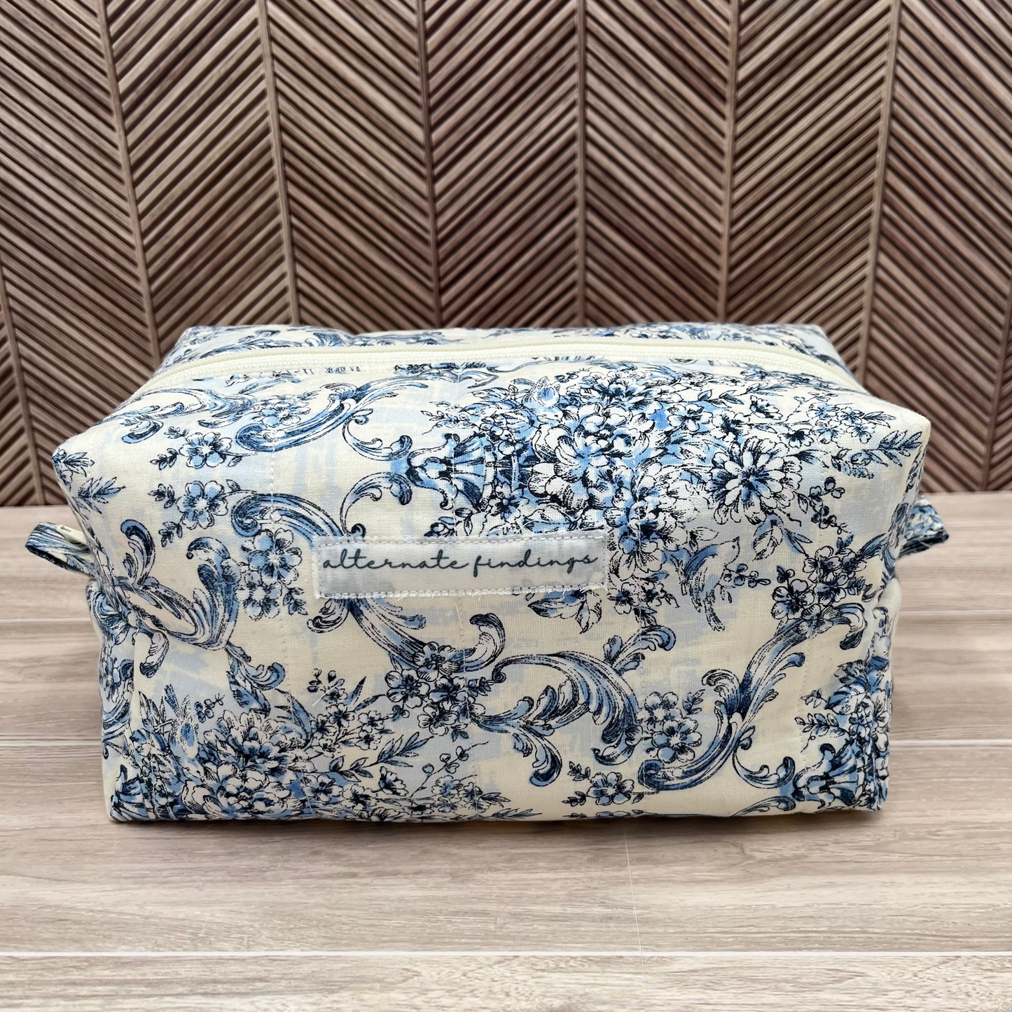 Blue Damask Makeup Bag
