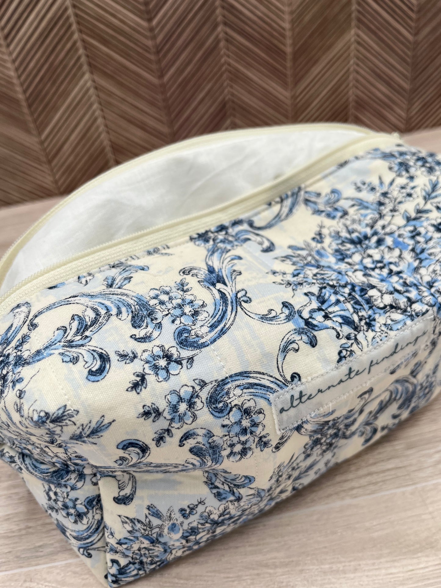 Blue Damask Makeup Bag