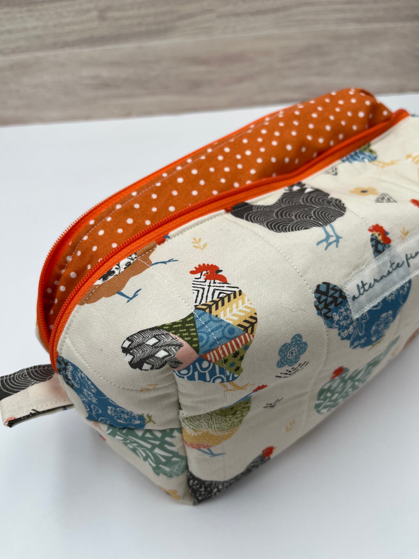 Just Chicken Around Makeup Bag Orange Polka Dot Lining