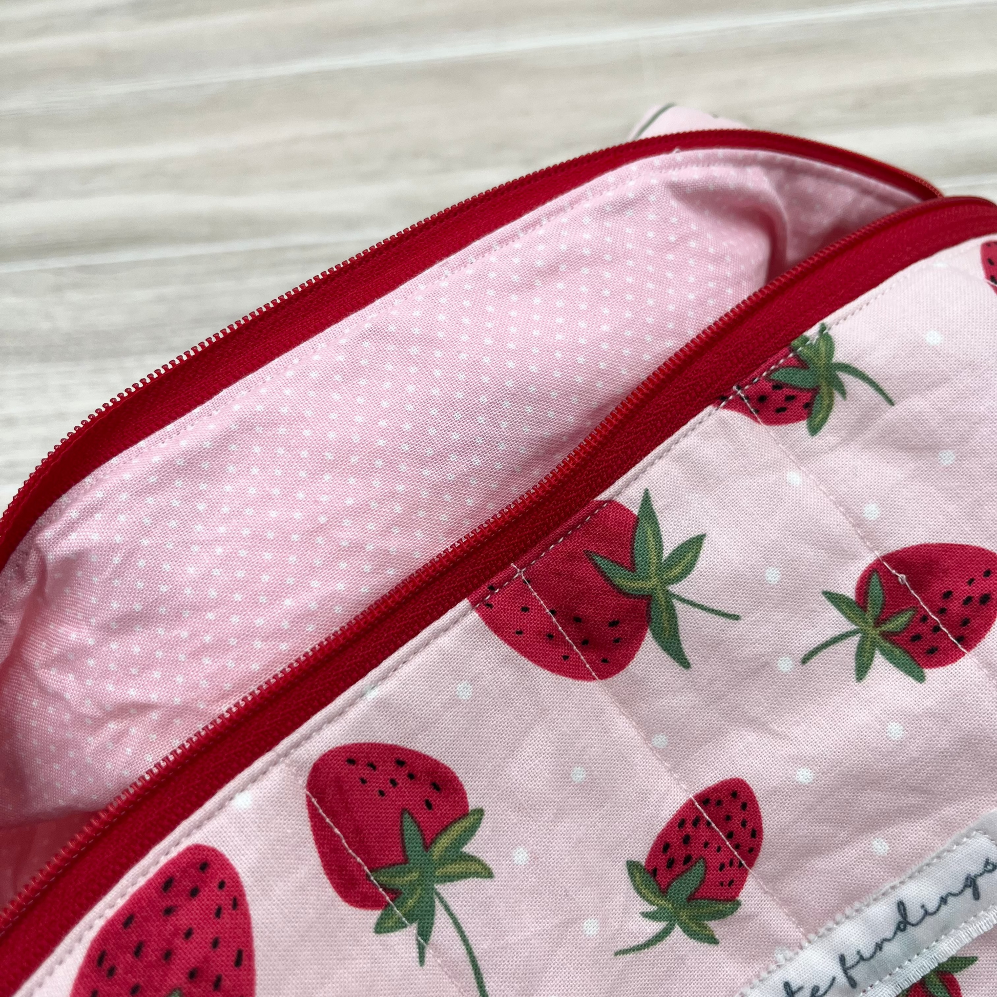 Strawberries Forever Makeup Bag Pink Inner Lining